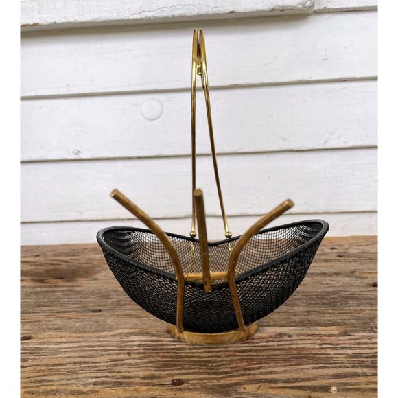 Vintage MCM Black Metal Mesh Swan Shaped  Basket Decor - Picture 5 of 11